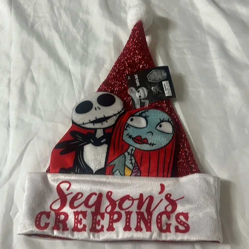 Disney Nightmare Before Christmas Santa Hat Jack Sally Season's Creepings 30th